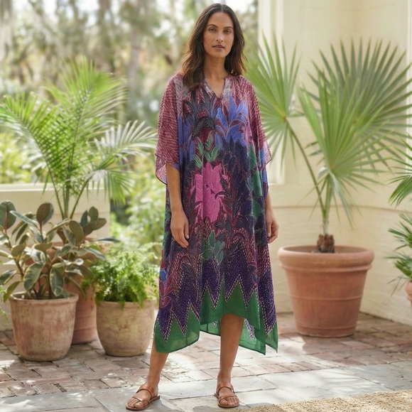 Soft Surroundings Tropical Adelaide Caftan Mumu Maxi Dress Size S/M - Picture 1 of 7